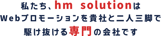 私たち、hm solutionは、Webプロモーションを貴社と二人三脚で駆け抜ける専門の会社です